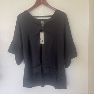 Worthington XXL Solid Black Sleek Women's Blouse Short Sleeve Flowy